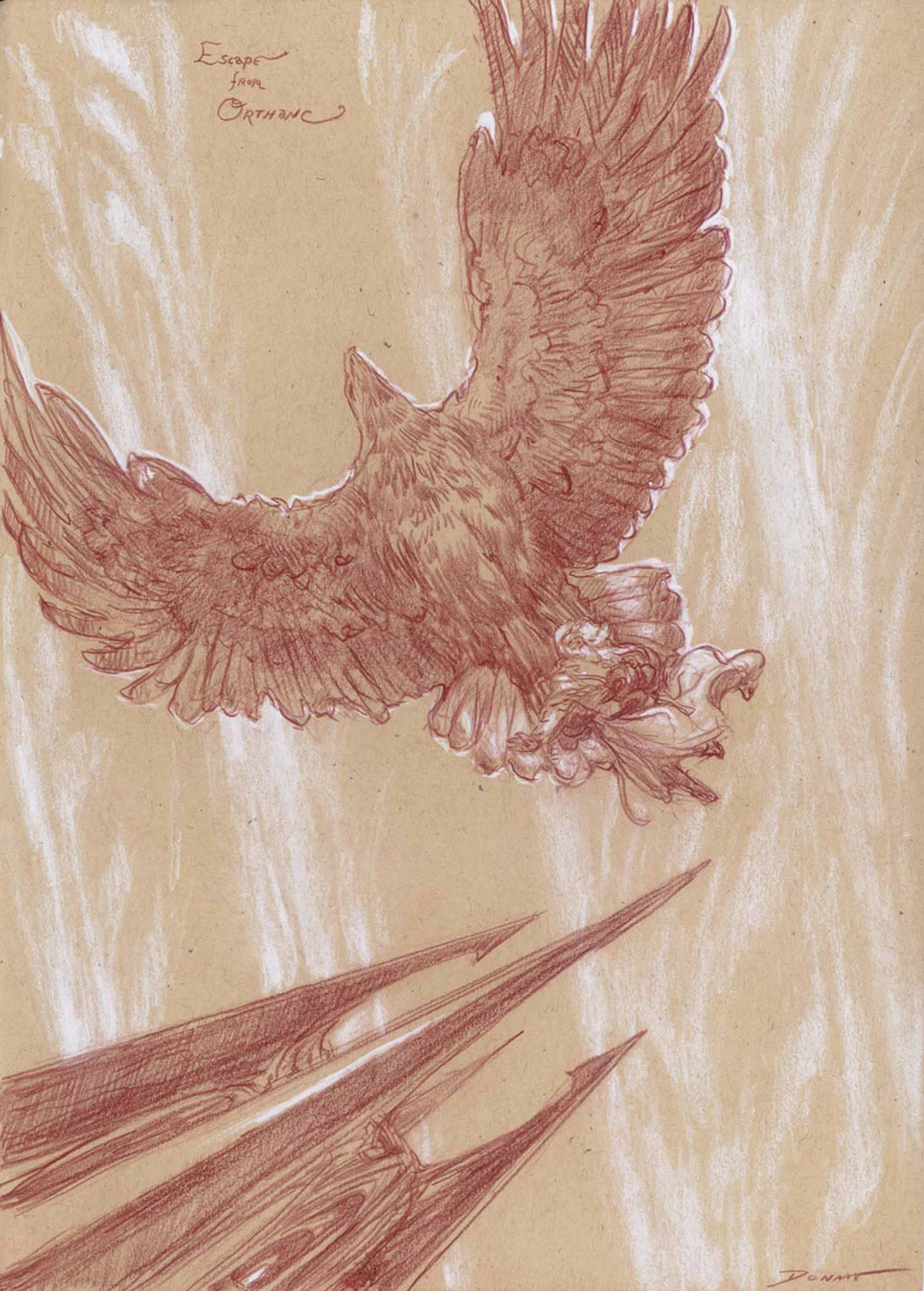 Escape from Orthanc
11" x 8"  Watercolor Pencil and Chalk on Toned paper 2012
private collection