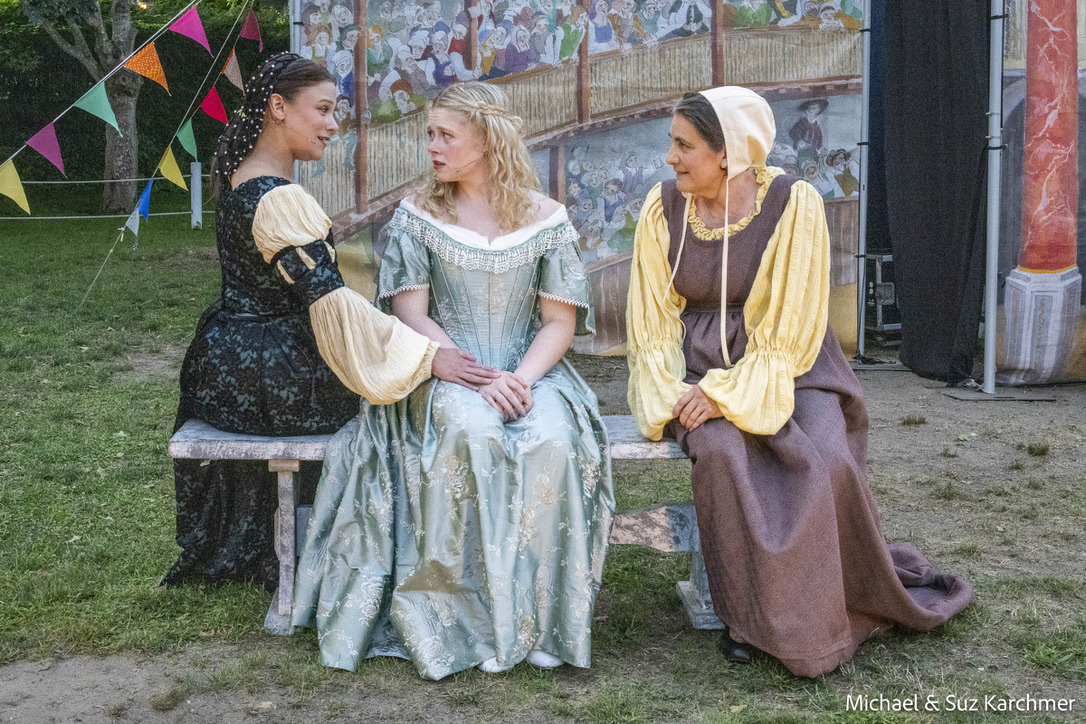 Holly Hill as Lady Capulet; Laura Axelrod as Juliet: Janet Geist-Moore as the Nurse